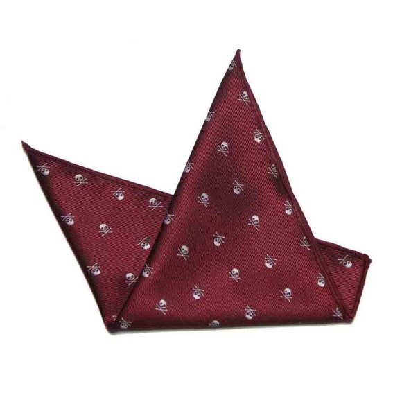 Gascoigne Pocket Square Red White Skull & Crossbones Men's - Picture 1 of 2